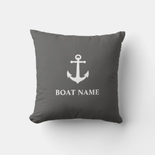 Your Boat Name Vintage Anchor Ash Grey Cushion