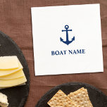 Your Boat Name Vintage Nautical Anchor Navy Blue Napkin<br><div class="desc">Boat Custom Name or Boat Name with Vintage Nautical Anchor in Navy Blue and White Party Cocktail Napkins.</div>