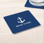 Your Boat Name Vintage Nautical Anchor Navy Blue Square Paper Coaster<br><div class="desc">Your Personalised Boat Name Vintage Nautical Anchor Navy Blue Square Paper Coaster.</div>
