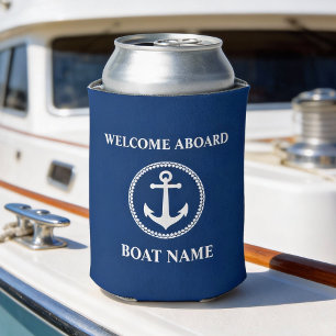 Your Boat Name Welcome Aboard Sea Anchor Blue Can Cooler