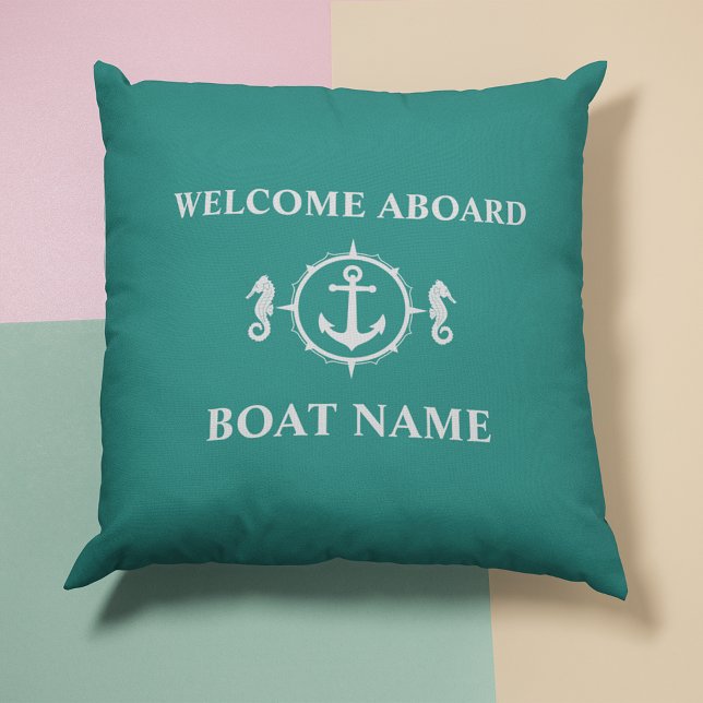 Your Boat Name Welcome Aboard Seahorse Anchor sh0b Cushion (Creator Uploaded)