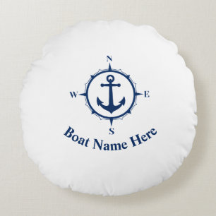 Your Boat Name With Compass Anchor Round Cushion