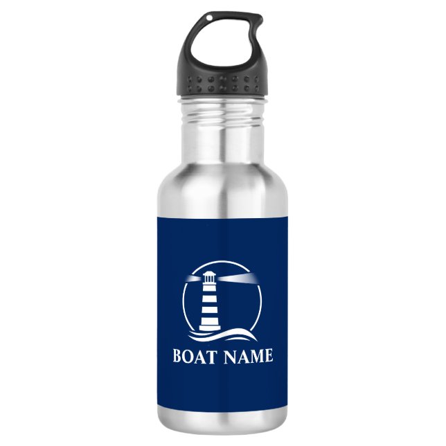 Your Boat Name with Nautical Lighthouse 532 Ml Water Bottle (Front)