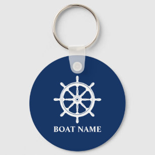 Your Boat Name with ships wheel helm Key Ring