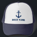 Your Boat Name with Vintage Anchor in Navy Blue Trucker Hat<br><div class="desc">Your Personalised Boat Name with Vintage Anchor in Navy Blue Trucker Hat.</div>