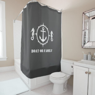 Your Boat or Family Name Seahorse Anchor Sea Gray Shower Curtain