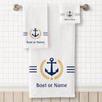 Your Boat or Name Anchor Gold Laurel Stripes White
