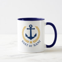 Your Boat or Name Anchor Gold Style Laurel Blue