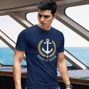 Your Boat or Name Anchor Gold Style Laurel Navy T-Shirt