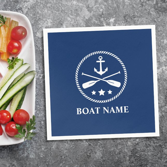 Your Boat or Name Anchor Oars & Stars Navy Blue Napkin (Creator Uploaded)