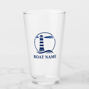 Your Boat or Name Classic Lighthouse Navy Blue Glass