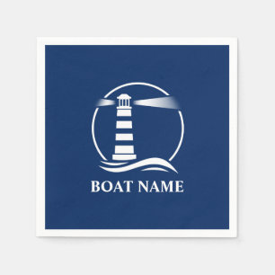 Your Boat or Name Classic Lighthouse Navy Blue Napkin