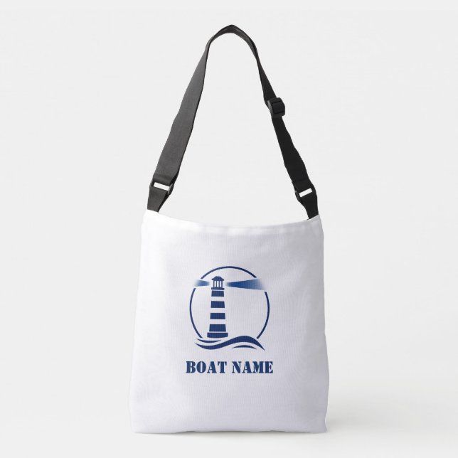 Your Boat or Name Nautical Classic Lighthouse Crossbody Bag (Front)