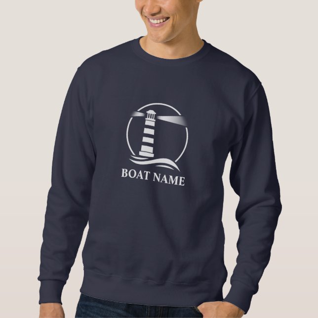 Your Boat or Name & Nautical Lighthouse Navy Sweatshirt (Front)