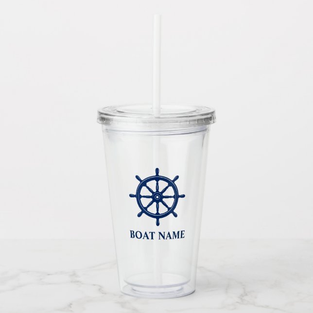 Your Boat or Name With Ships Wheel Helm Sippy Acrylic Tumbler (Front)