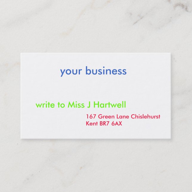 your business, 167 Green Lane Chislehurst Kent ... Business Card (Front)