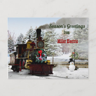 Your Business Christmas with Vintage Train Holiday Postcard