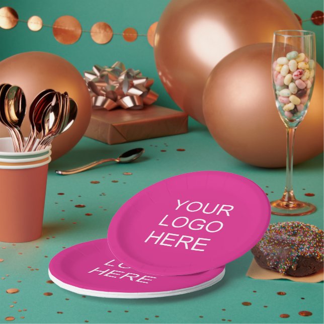 Your Business Company Logo Text Wow Pink Party Paper Plate (Multi)