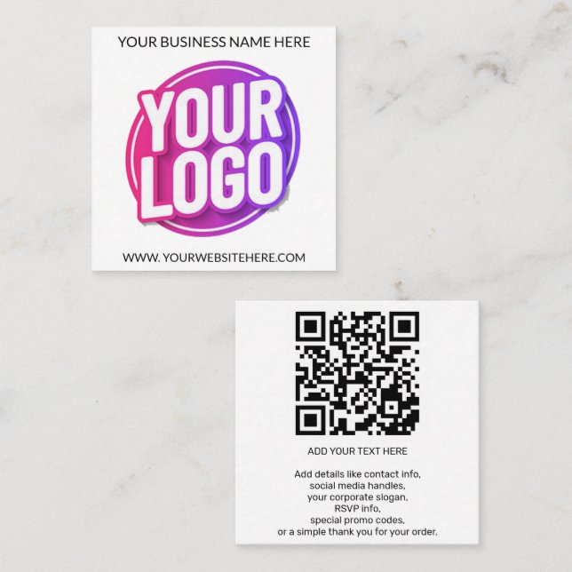 Your Business Company Team Logo and QR Code & Text Square Business Card (Front/Back)
