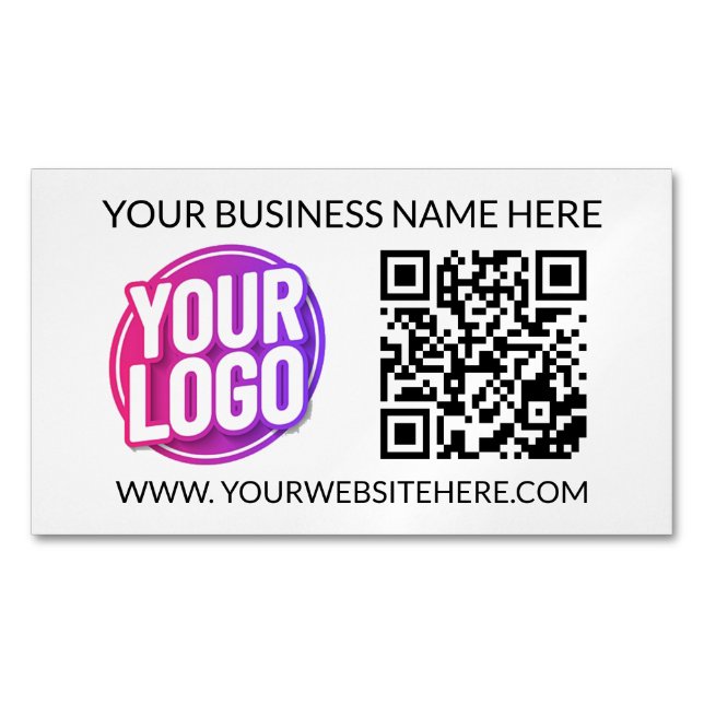 Your Business Company Team Logo & QR Code & Text Magnetic Business Card (Front)