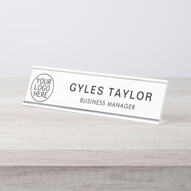 Your Business Logo and Employee Name Custom Desk Name Plate (Front)