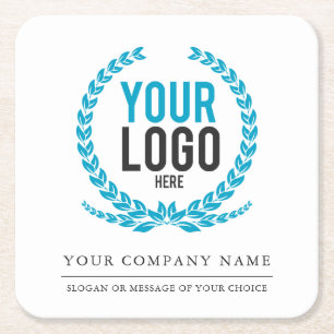 Your Business Logo and Message Slogan Square Paper Coaster