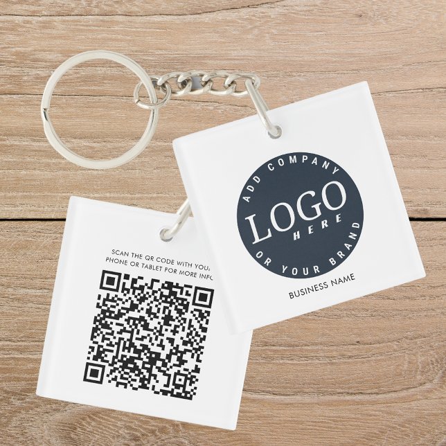 Your Business Logo and QR Code Employees Custom Key Ring (Business Logo Custom Employees Swag Square Keychain)