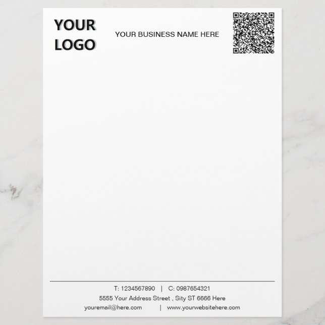 Your Business Logo and QR Code Letterhead Example (Front)