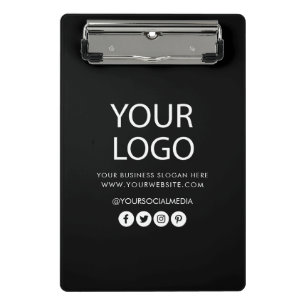 Your Business Logo and Text Company Branded black  Mini Clipboard