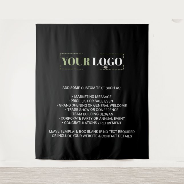 Your Business Logo Custom Brand Black Backdrop Tapestry (Front)