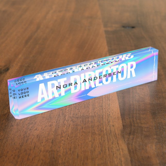 Your Business Logo Custom Holographic Artsy Nameplate (Side)