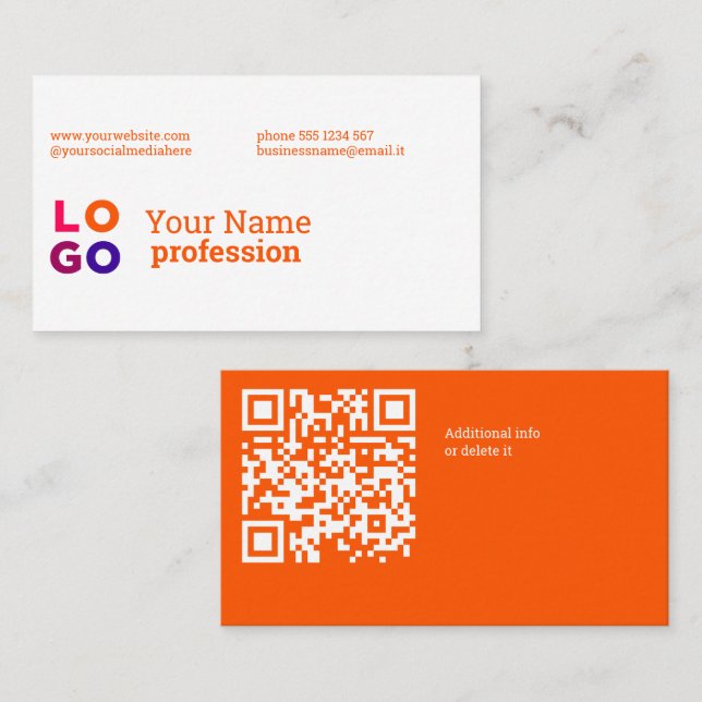 Your Business Logo Custom QrCode Orange Card (Front/Back)