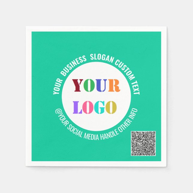 Your Business Logo Custom Text and QR Code Napkins (Front)