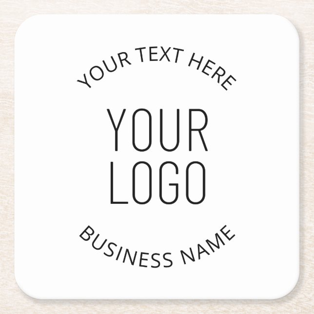 Your Business Logo & Customisable Message Square Paper Coaster (Front)