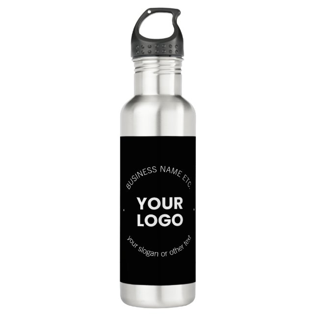 Your Business Logo & Editable Text | Black & White 710 Ml Water Bottle (Front)