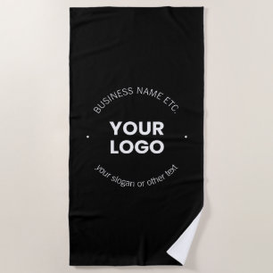 Your Business Logo & Editable Text   Black & White Beach Towel