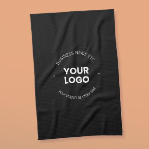 Your Business Logo & Editable Text   Black & White Tea Towel