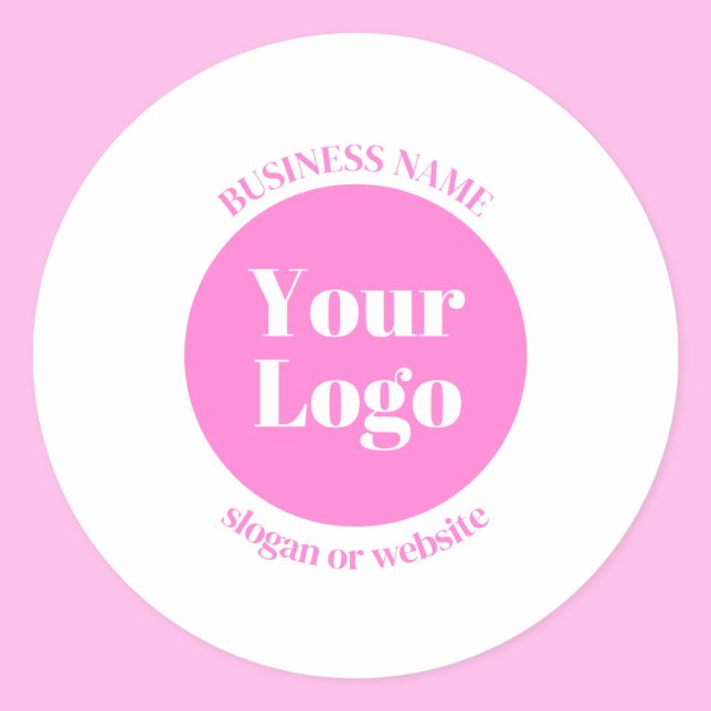 Your Business Logo & Editable Text Template | Pink Classic Round Sticker (Creator Uploaded)