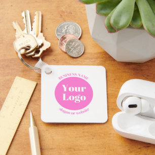 Your Business Logo & Editable Text Template   Pink Key Ring