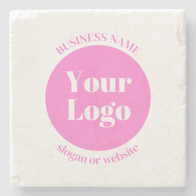 Your Business Logo & Editable Text Template | Pink Stone Coaster (Front)