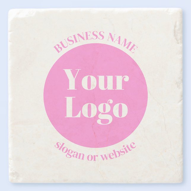 Your Business Logo & Editable Text Template | Pink Stone Coaster (Creator Uploaded)