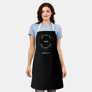 Your Business Logo Employee Name Black White  Apron