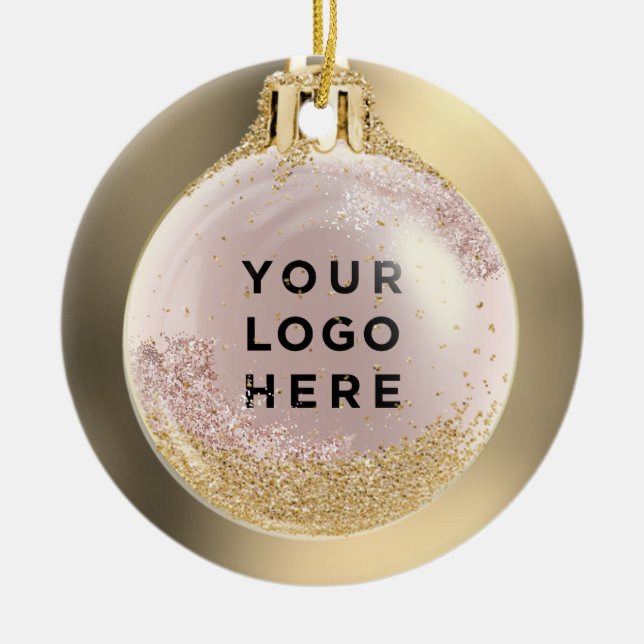 Your Business Logo Goldrose Christmas Ball Custom Ceramic Ornament (Front)