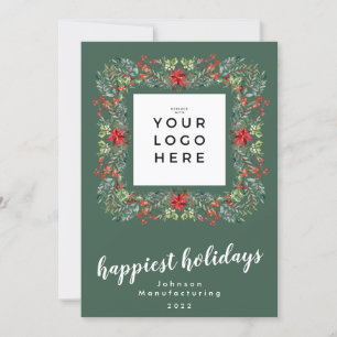 Your Business Logo Happiest Holidays Frame Wreath Holiday Card