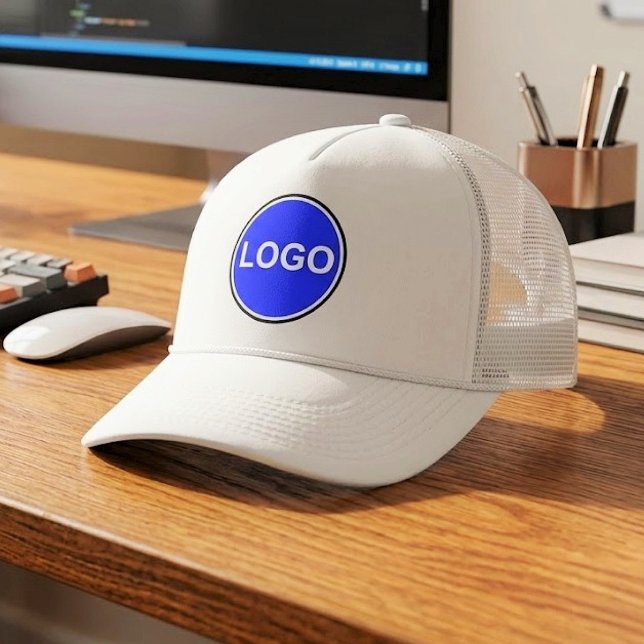 YOUR BUSINESS LOGO HERE | CUSTOM SIMPLE TRUCKER HAT (Custom business logo trucker hats, Modern corporate branded headwear)