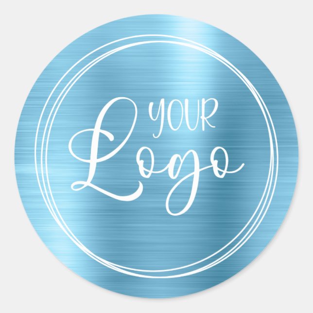 Your Business Logo Here Metallic Baby Blue Classic Round Sticker (Front)