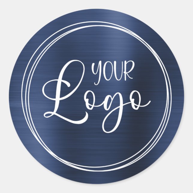 Your Business Logo Here Metallic Navy Blue Classic Round Sticker (Front)