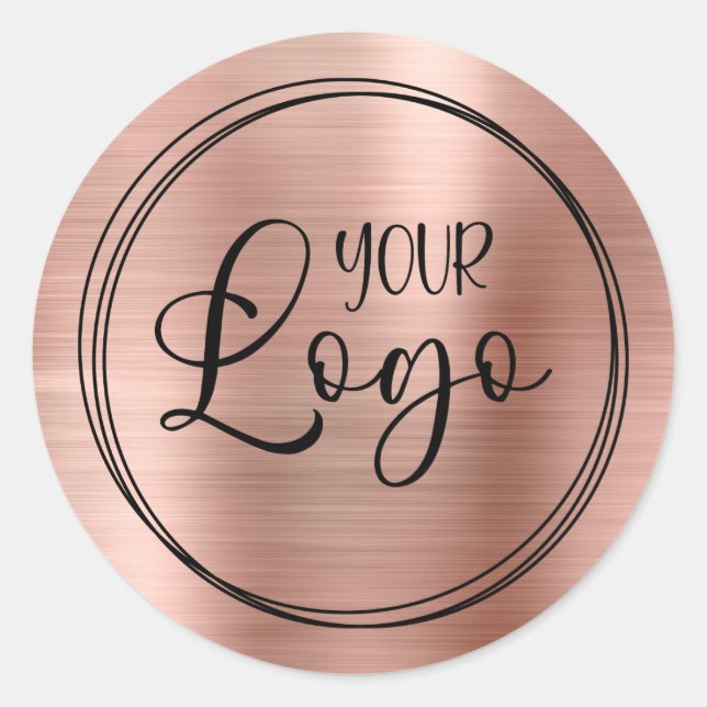 Your Business Logo Here Metallic Rose Gold Classic Round Sticker (Front)
