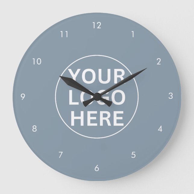 Your Business Logo l Professional Dusty Blue Promo Large Clock (Front)