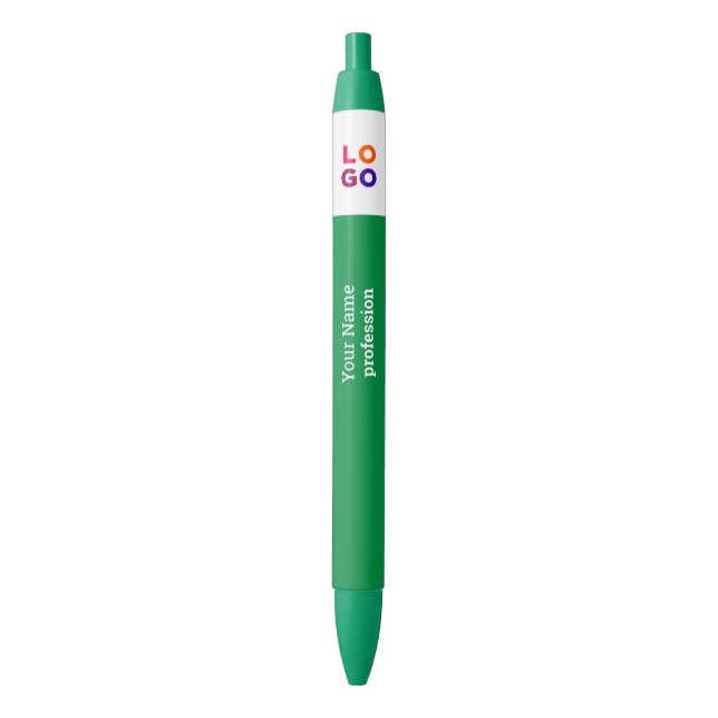 Your Business Logo, Name, Profession Green Black Ink Pen (Front Vertical)